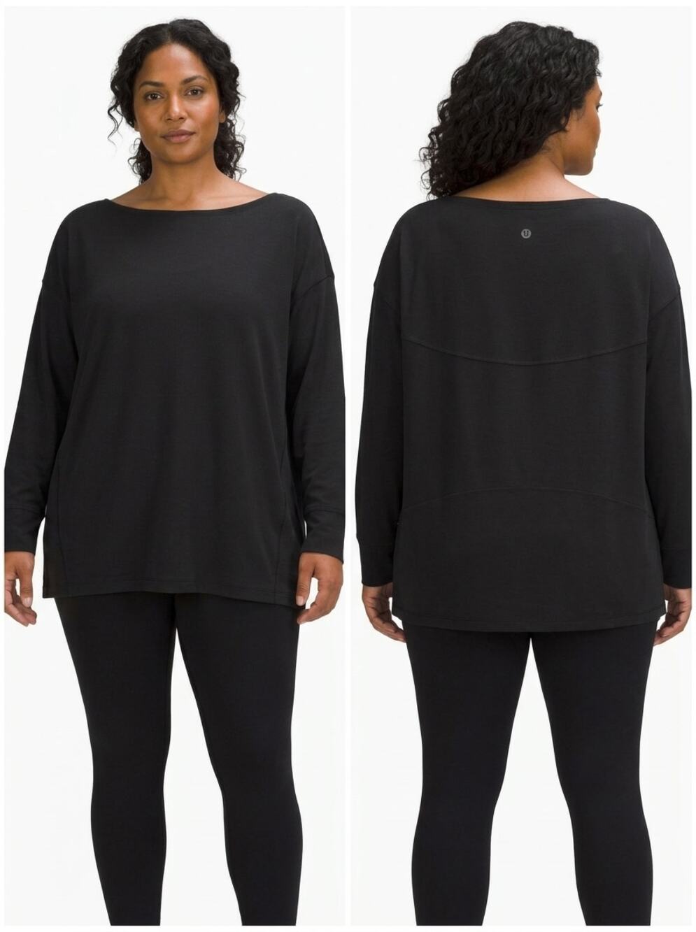 Lululemon Black Boat Neck Stretch Graphic Jersey T-Shirt Women Size 10
